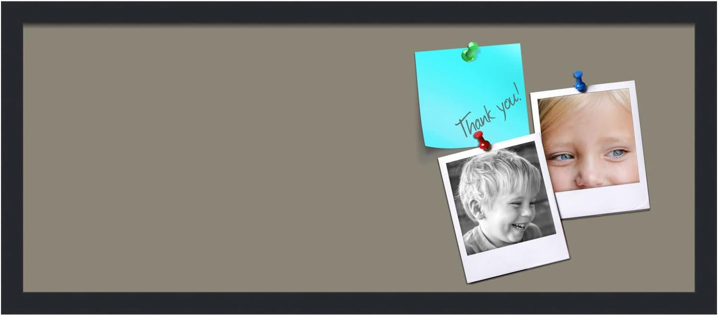 PinPix 30x12 Inch Cork Bulletin Board. This Decorative Framed Pin Board Comes with Pewter Design and a Satin Black Frame. Ideal for Home Office Decor or Message Board (PinPix-1812)