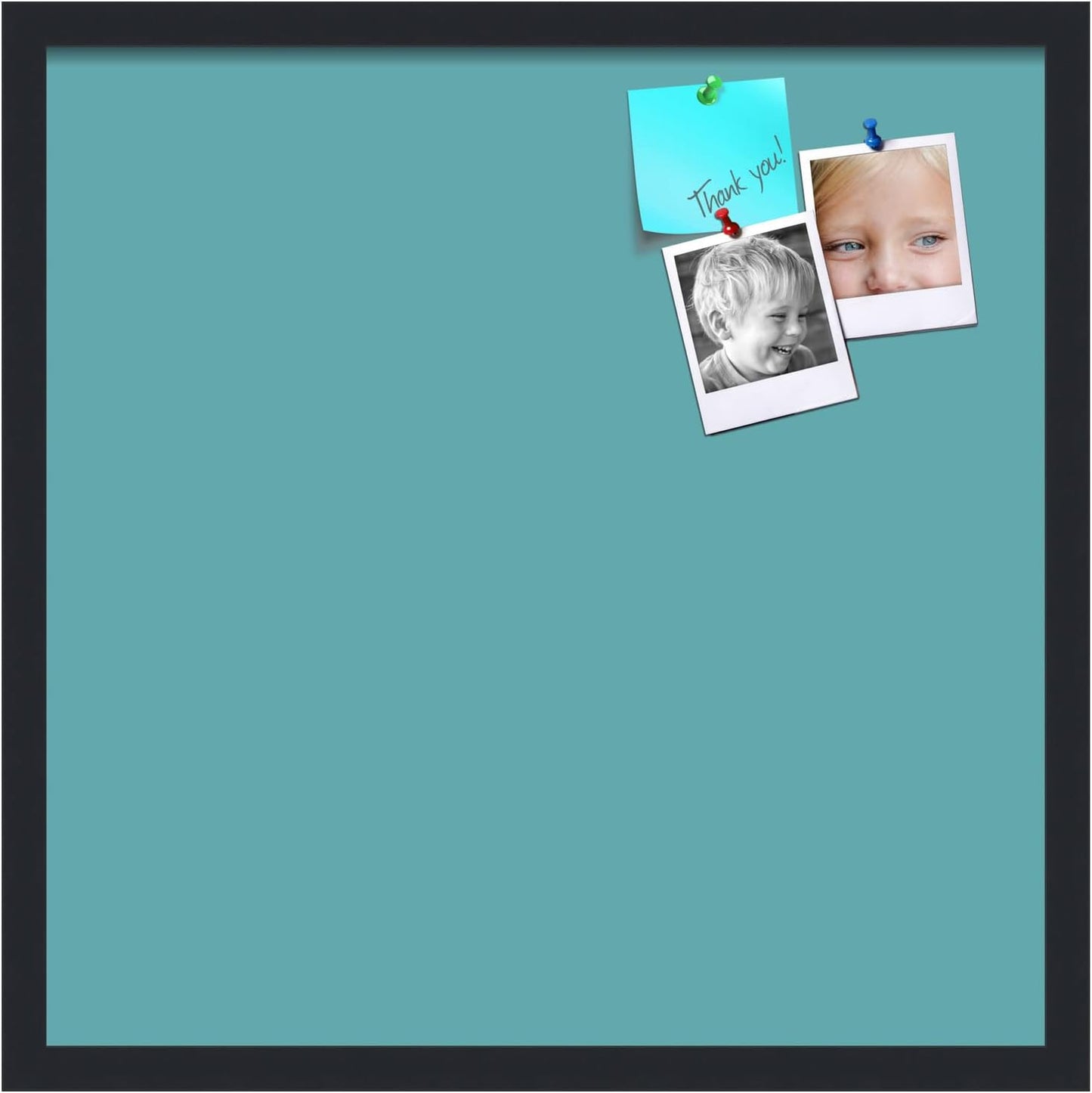 PinPix 22x22 Inch Cork Bulletin Board. This Decorative Framed Pin Board Comes with Aqua Pastel Design and a Satin Black Frame. Ideal for Home Office Decor or Message Board (PinPix-1806)