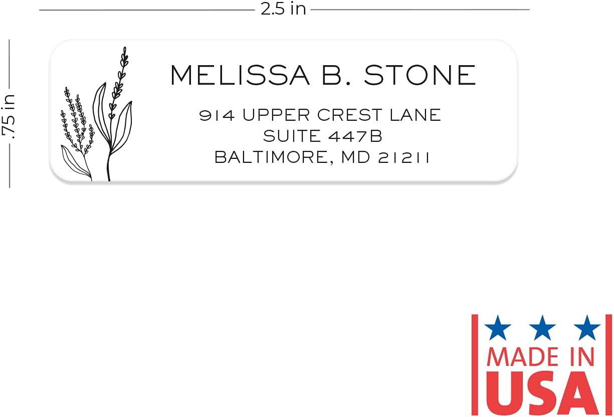 Simple Modern Flower Rolled Address Labels/Roll of 500 Floral Illustration Personalized Address Labels/Designer Return Address Stickers in Elegant Plastic Dispenser