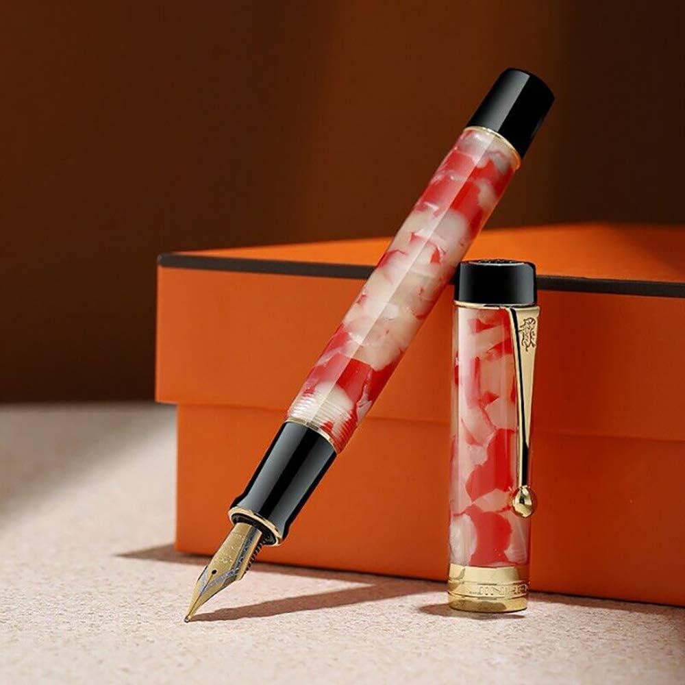 Jinhao 100 Fountain Pen Celluloid Classic Style, #6 Nib Smooth Writing Instrument with Refillable Converter and Pen Case Set