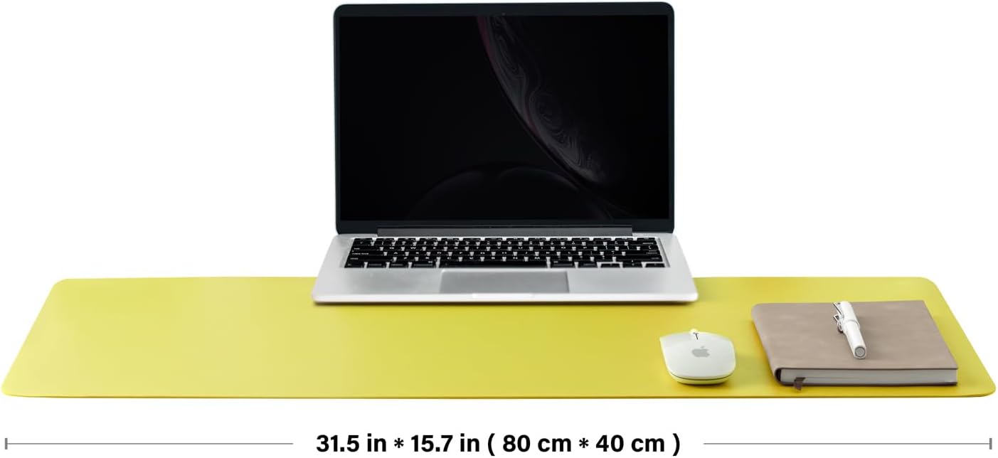 Leather Desk Mat - Non-Slip PU Desk Pad for Office and Home - Desk Organization and Accessories - Ideal for Large Mouse Pad and Desk Mats on Top of Desks (Lemon Yellow,31.5"x 15.7")