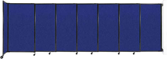 Wall-Mounted Sliding StraightWall Room Divider | Adjustable Widths | Locking Wheels | Room Separator | Up to 15'6" Wide x 5' Tall Royal Blue Fabric Panels