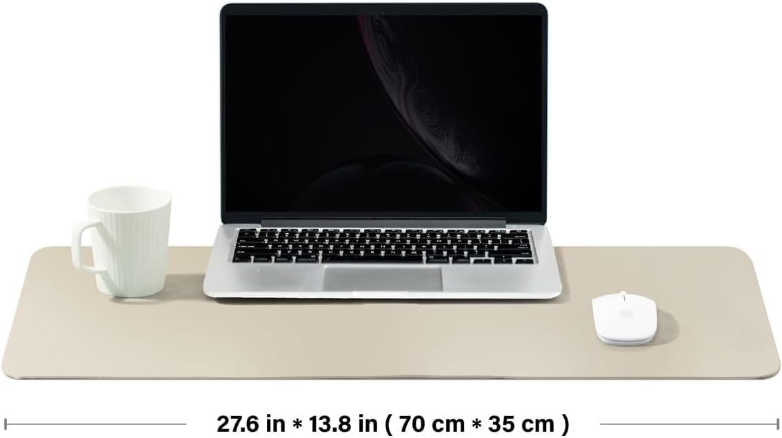 Leather Desk Mat - Non-Slip PU Desk Pad for Office and Home - Desk Organization and Accessories - Ideal for Large Mouse Pad and Desk Mats on Top of Desks (Beige,27.6"x 13.8")