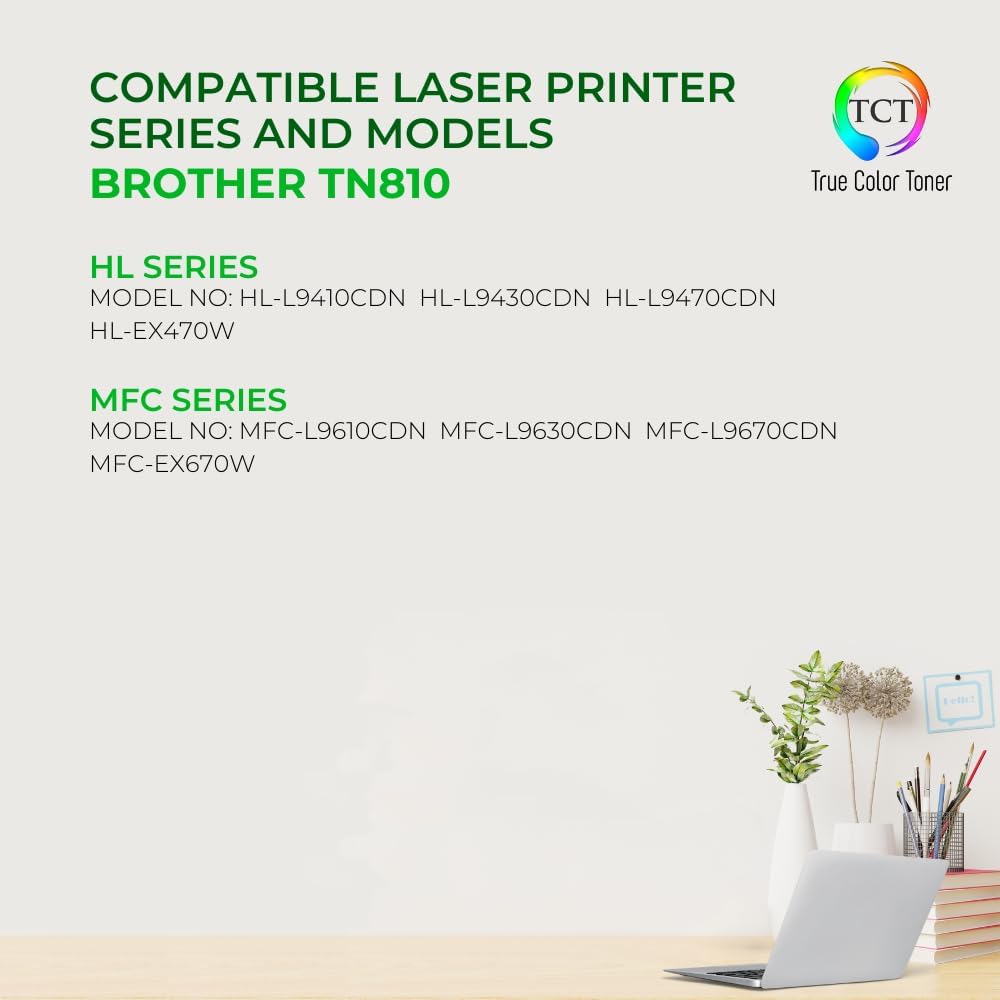 TCT TN810 Black Toner Cartridge - Compatible Replacement for Brother TN810 TN-810 Black Works with Brother HL‐L9410CDN L9430CDN EX470W MFC‐L9610CDN L9630CDN Printers (9,000 Pages)