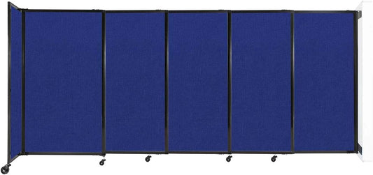 Wall-Mounted Sliding StraightWall Room Divider | Adjustable Widths | Locking Wheels | Room Separator | Up to 11'3" Wide x 5' Tall Royal Blue Fabric Panels