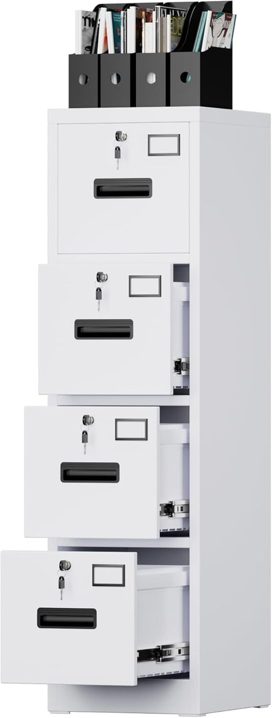 4 Drawer File Cabinet, Metal Vertical File Storage Cabinet with Lock, Office Home Steel Vertical File Cabinet for A4 Letter/Legal Size, 14.96" W x 17.72" D x 55.2" H, Assembly Required