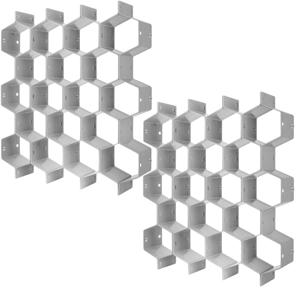 Poeland Drawer Divider Organizer DIY Plastic Grid Honeycomb Drawer Divider Gray 2 Pack