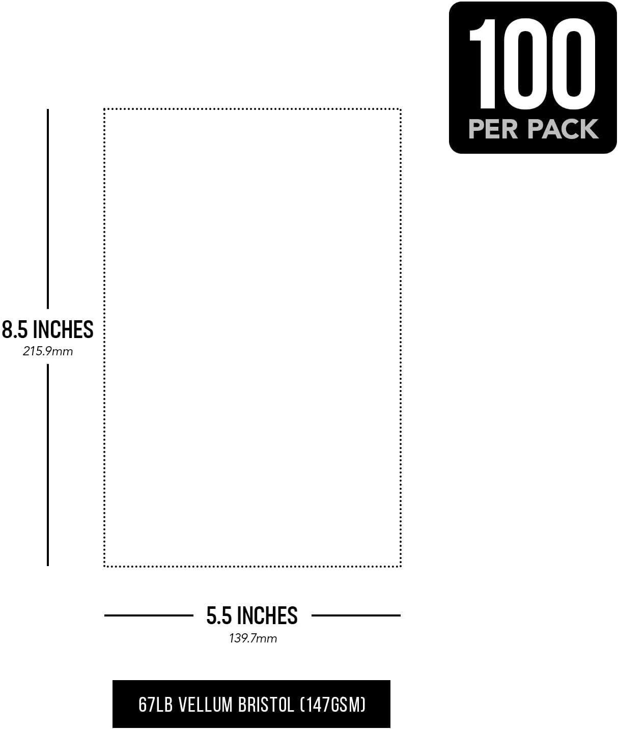 Half Letter Size, 8.5" x 5.5" Pastel Color Cardstock Paper for Arts and Crafts, Scrapbooking, Stationery Printing | Medium Weight 67lb Vellum Bristol (147gsm) Card Stock | 100 Sheets per Pack | Ivory