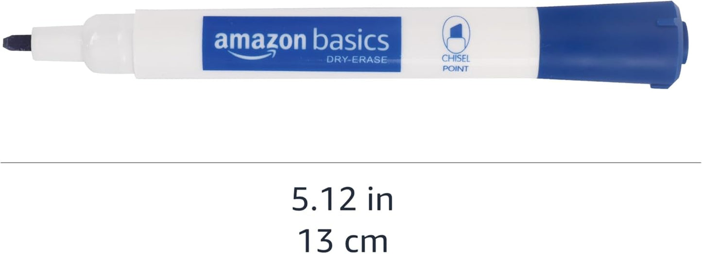Amazon Basics Dry Erase Markers For Whiteboards, Chisel Tip, Low-Odor, Blue, Pack of 12
