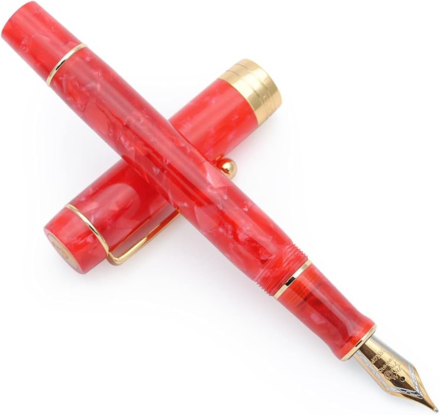 JINHAO 100 Fountain Pen with Ink Converter (Medium Nib 0.7mm, Cherry Red)