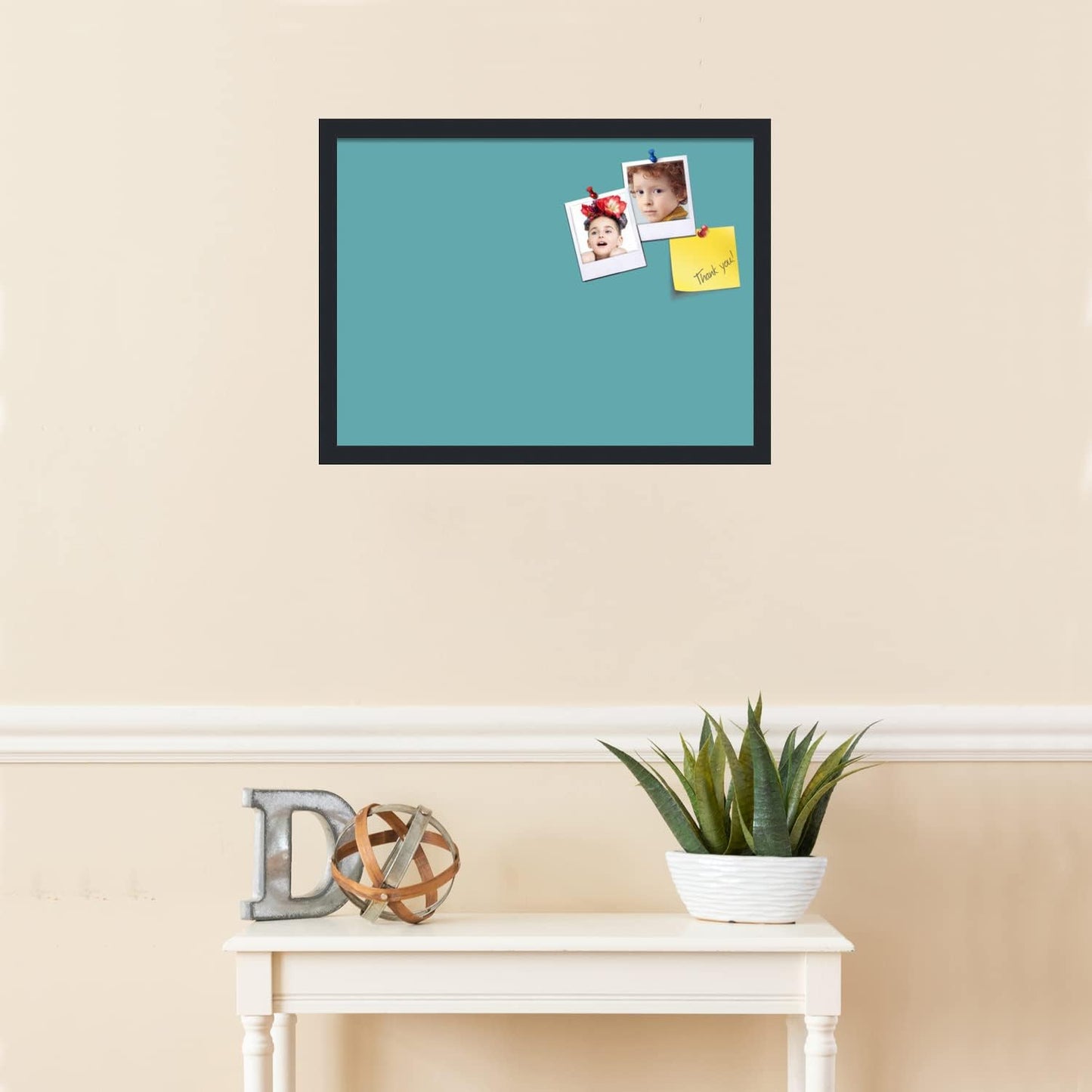 PinPix 23x17 Inch Cork Bulletin Board. This Decorative Framed Pin Board Comes with Aqua Pastel Design and a Satin Black Frame. Ideal for Home Office Decor or Message Board (PinPix-1806)