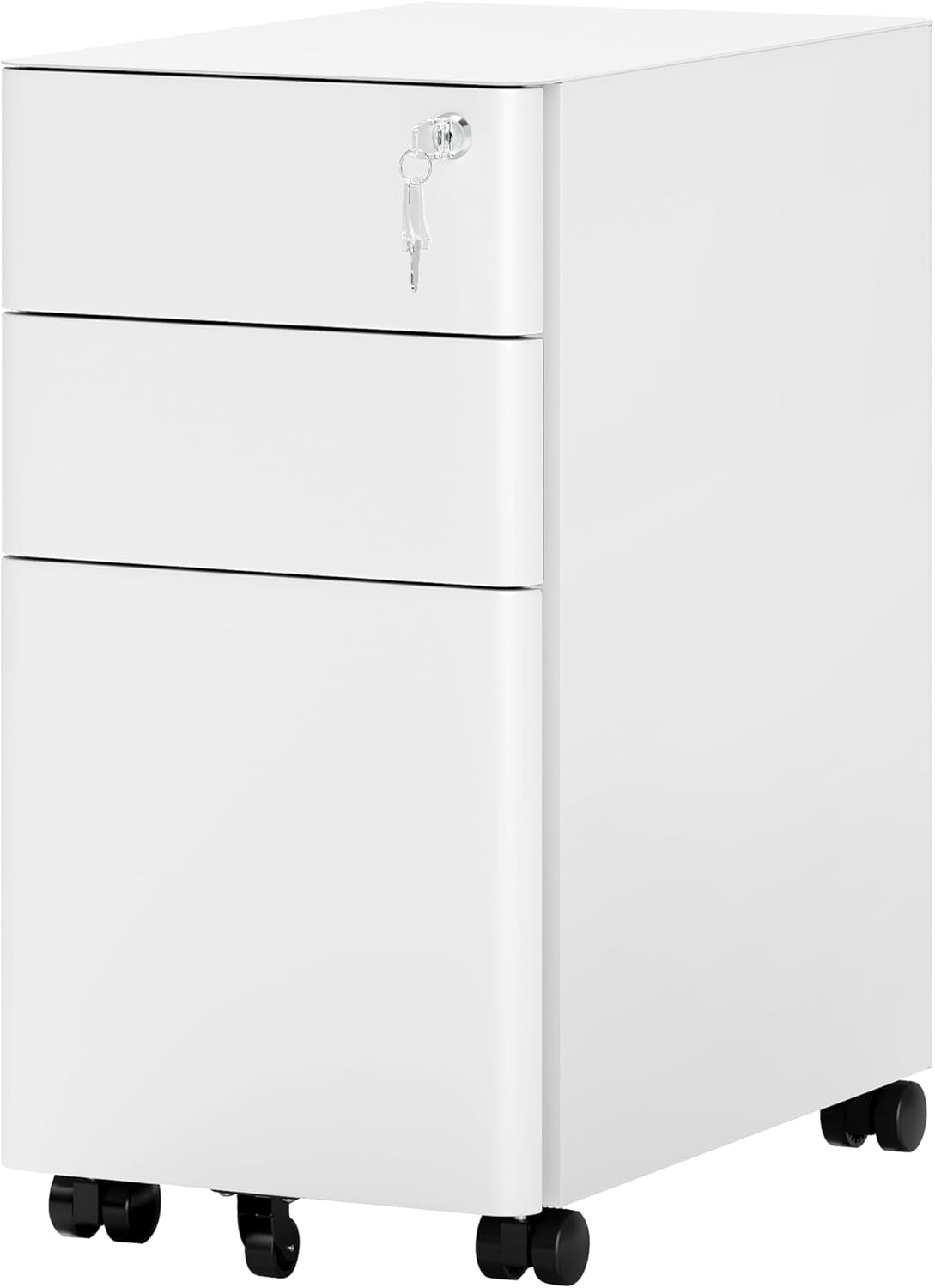 YITAHOME 3-Drawer File Cabinet, Lockable Mobile Filing Cabinet for A4/Letter/Legal Size Folder, Vertical File Cabinet for Home Office, Installed Except Casters, White