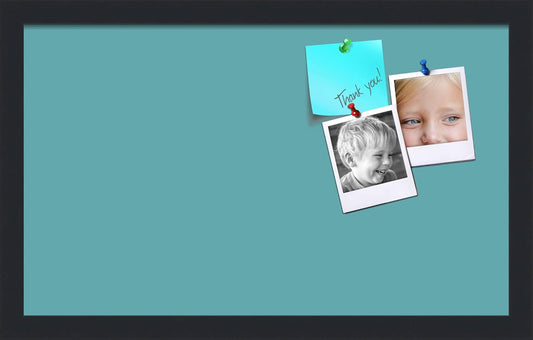 PinPix 20x12 Inch Cork Bulletin Board. This Decorative Framed Pin Board Comes with Aqua Pastel Design and a Satin Black Frame. Ideal for Home Office Decor or Message Board (PinPix-1806)