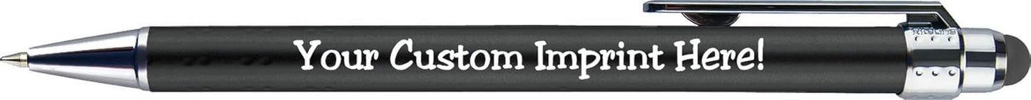 Personalized Pens with Stylus Tip -Bright Vibes- Click action - Custom - Black writing - Printed Name pens - Imprinted with Your Logo or Message - FREE PERSONALIZATION - 12 Pens/Box (Black)