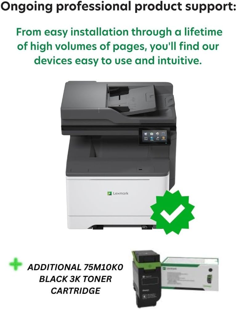 Lexmark CX532adwe Color Laser Wireless All-in-One Printer with Touch Screen, (50M7040) Bundle 75M10K0 Black 3K Yield Toner Cartridge