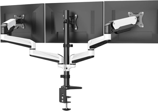 HUANUO Triple Monitor Stand - Full Motion Articulating Gas Spring Monitor Mount Fit Three 17 to 32 inch LCD Computer Screens with Clamp, Grommet Kit