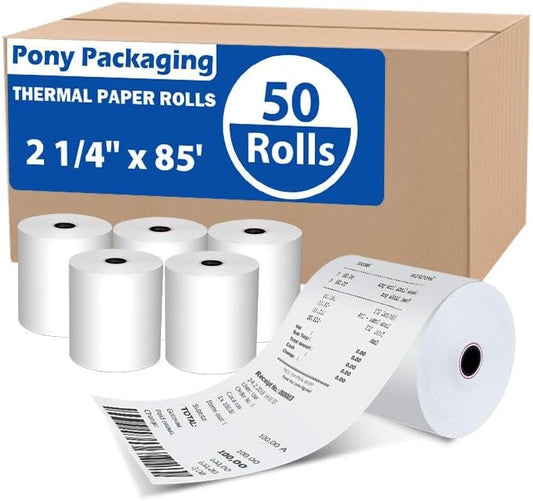 2 1/4" x 85' BPA-Free Thermal Receipt Paper Rolls 50 Rolls