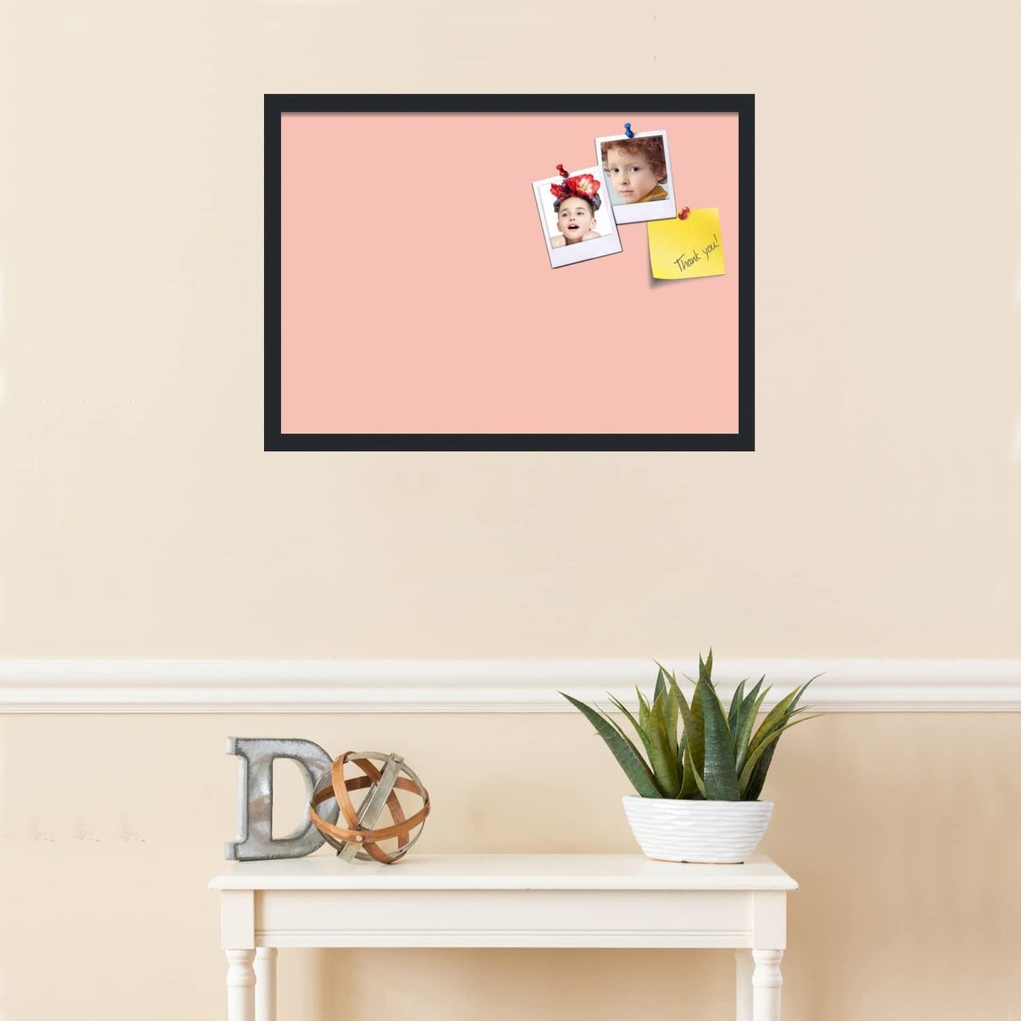 PinPix 27x19 Inch Cork Bulletin Board. This Decorative Framed Pin Board Comes with Pink Pastel Design and a Satin Black Frame. Ideal for Home Office Decor or Message Board (PinPix-1813)