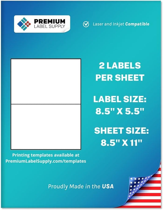 Premium Label Supply 8.5" x 5.5" Half Sheet Self Adhesive Shipping Labels for Laser or Inkjet Printer (4000 Labels)