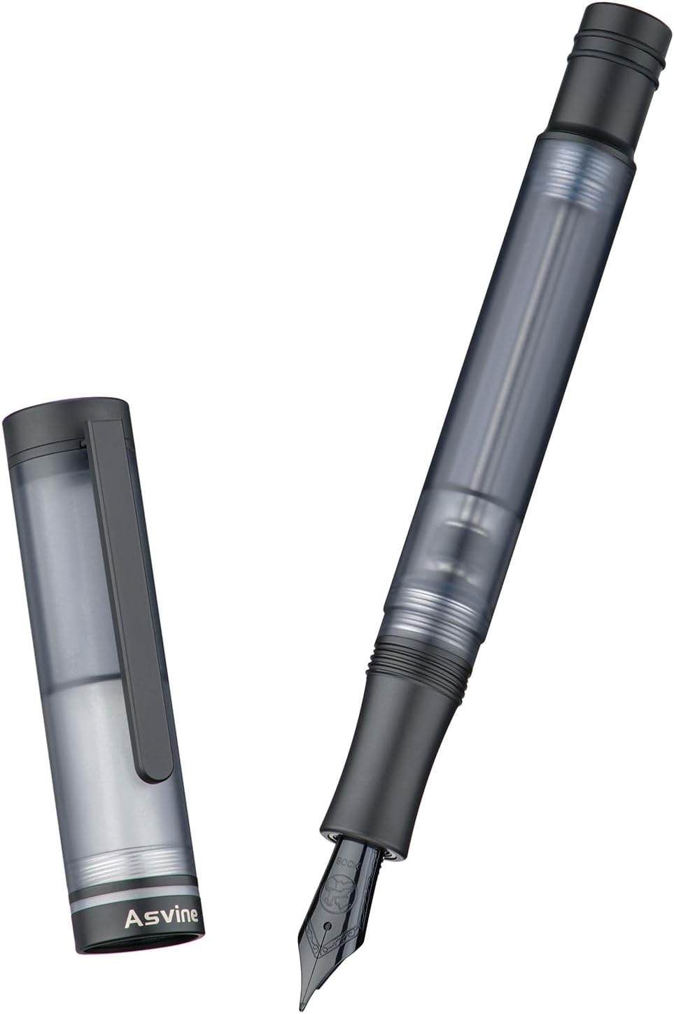 Asvine V200 Titanium Fountain Pen Vacuum Filling, Matte Black Bock Medium Nib Transparent Acrylic Smooth Writing Pen Case Set