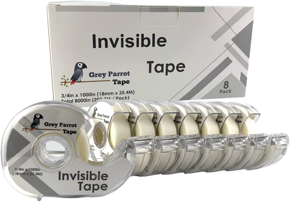 Greyparrot Office Tape Clear Refill Rolls + Dispenser(8 Pack),(3/4” X 1000in/pack). for Craft Jobs, Gift Wrapping, Office Work Glossy Finish, Refillable (8000 inch/Total(Matte)