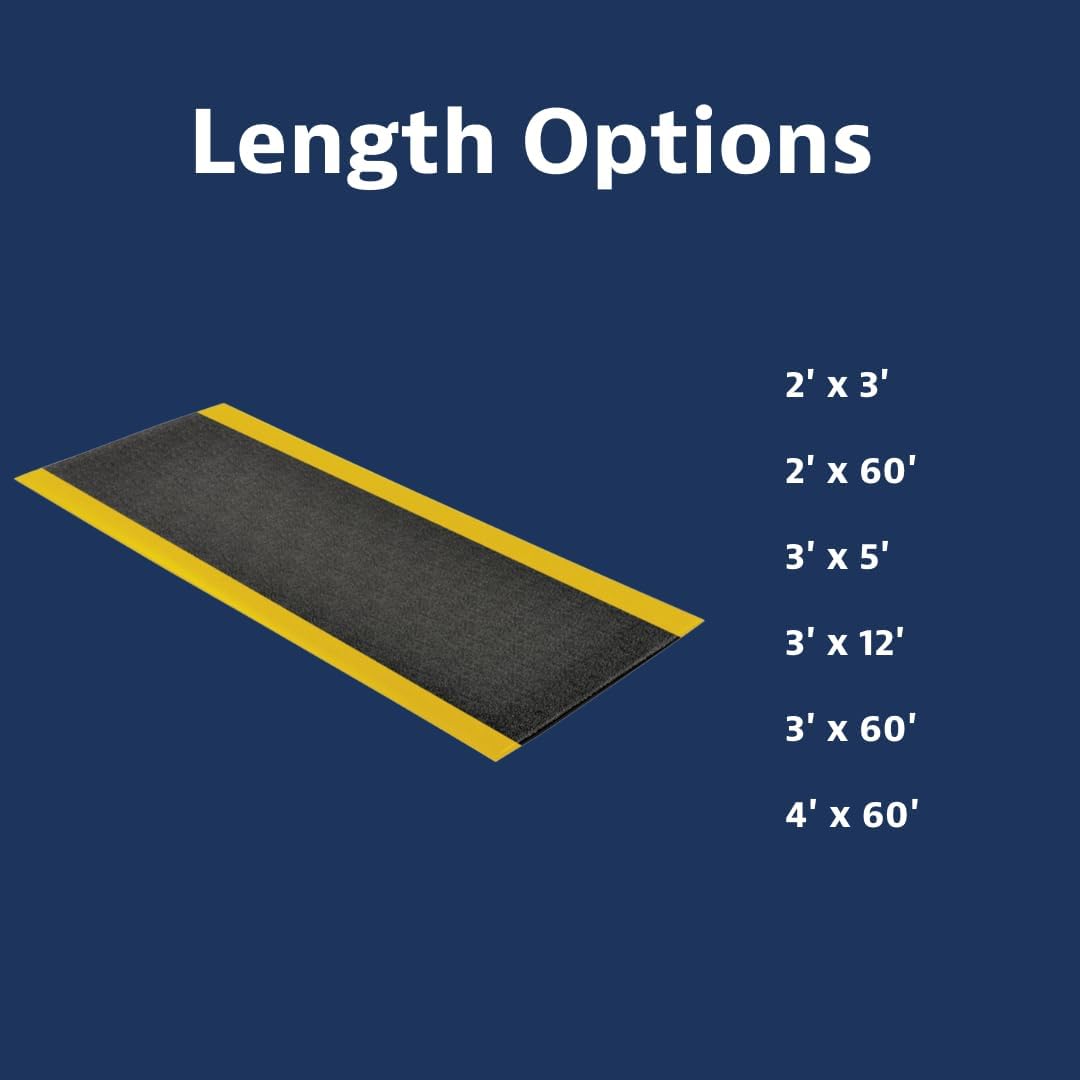 Notrax 411 Sof-Tred™ 2' x 60' x 3/8" Anti Fatigue Mat, Enhanced Slip Resistance with Beveled Edges and Pebbled Surface, Ideal for Industrial and Commercial Workplaces, Black/Yellow, 411R0324BY