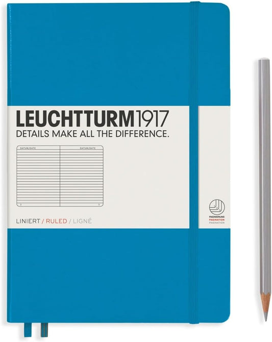 LEUCHTTURM1917 - Notebook Hardcover Medium A5-251 Numbered Pages for Writing and Journaling (Azur, Ruled)