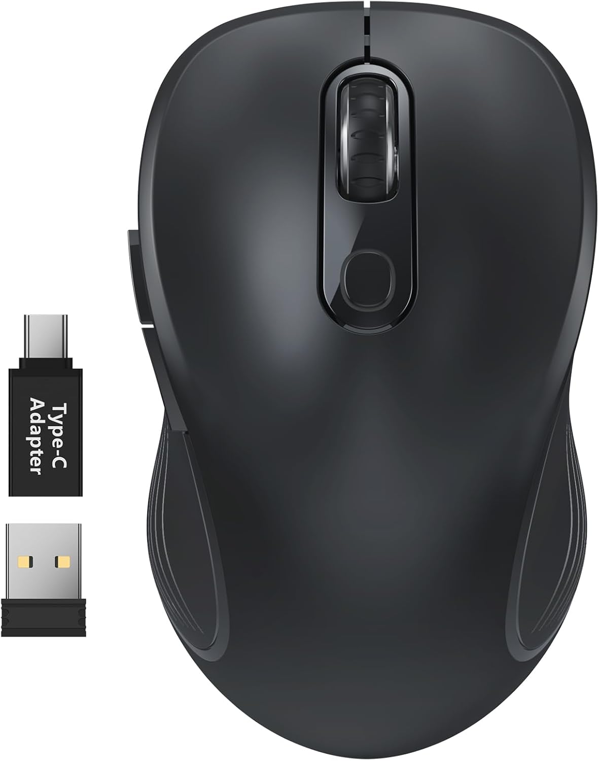 WisFox 2.4G Wireless Mouse for Laptop, Ergonomic Computer Mouse with USB Receiver and Type-C Adapter, 3 Adjustable Levels, 6 Button Cordless Wireless Mice for Windows Mac PC Notebook (Black)