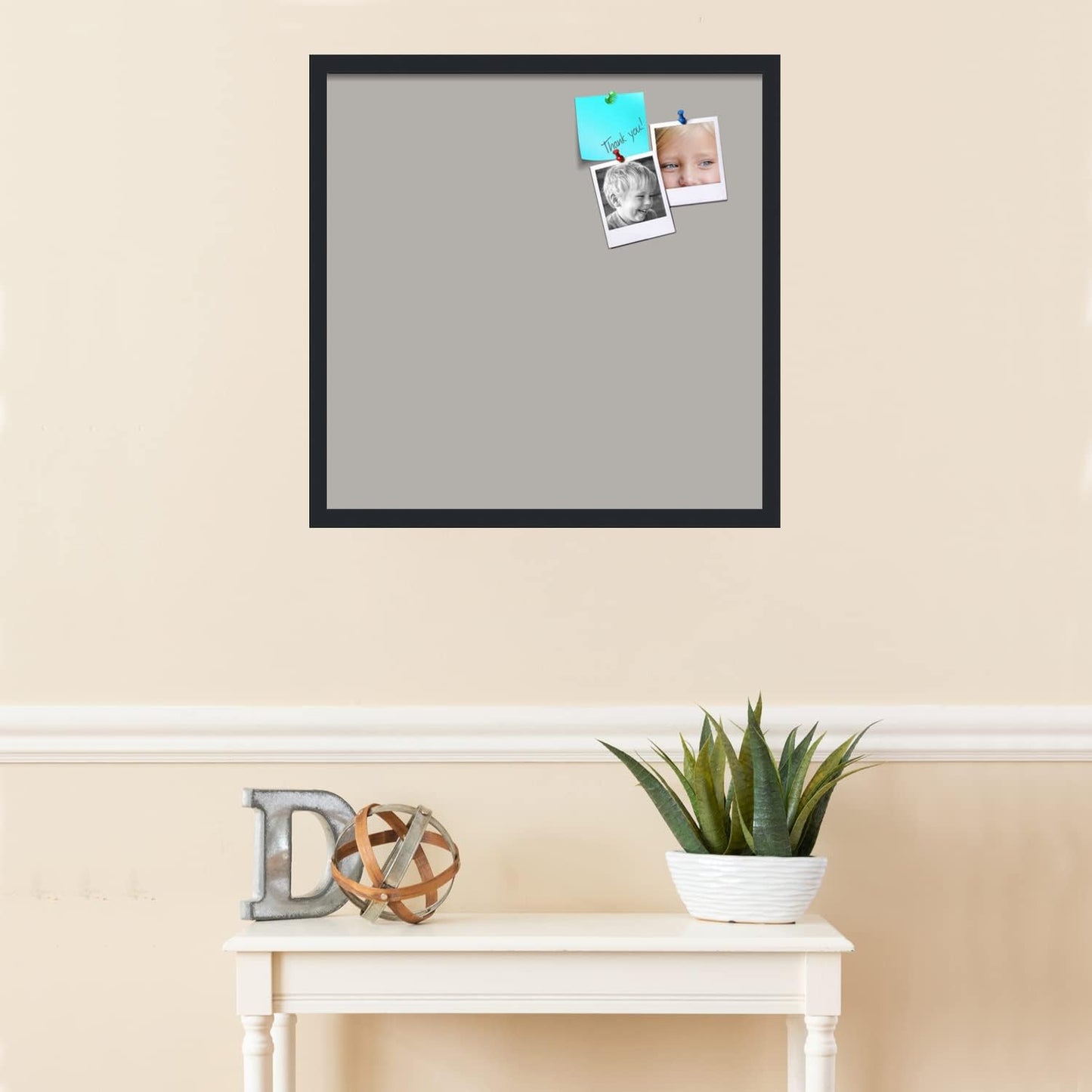 PinPix 24x24 Inch Cork Bulletin Board. This Decorative Framed Pin Board Comes with Dark Stone Design and a Satin Black Frame. Ideal for Home Office Decor or Message Board (PinPix-1808)