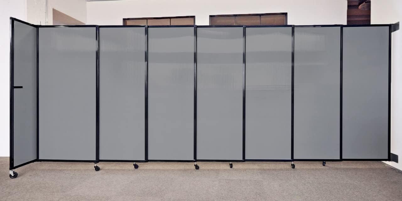 Wall-Mounted Sliding StraightWall Room Divider | Adjustable Widths | Locking Wheels | Room Separator | Up to 19'9" Wide x 4' Tall Cloud Gray Fabric Panels