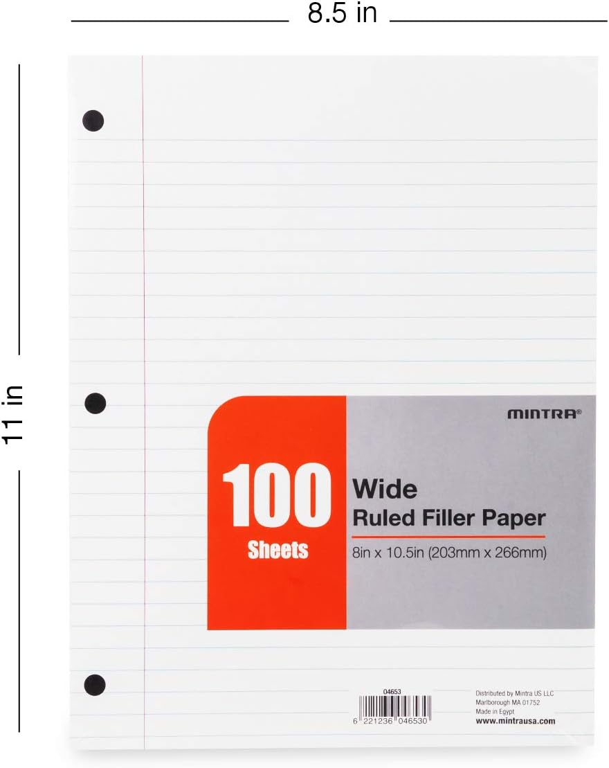 Mintra Office Filler Paper (Wide Ruled, 2400 Sheets (4-6pks))