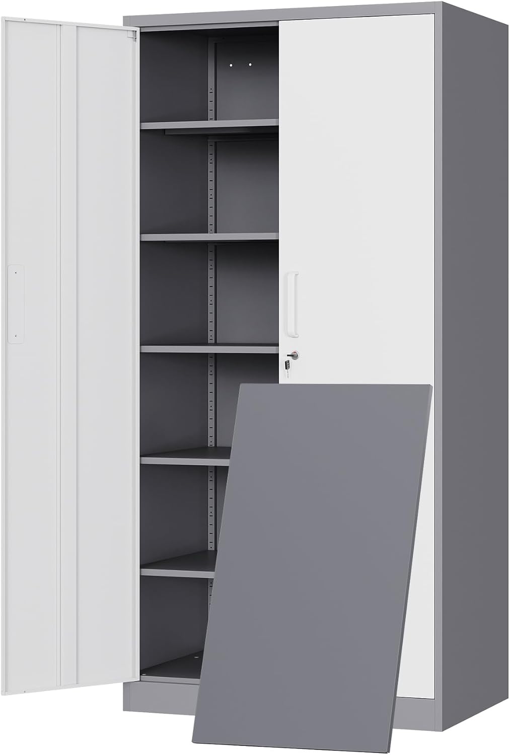 Yizosh Metal Storage Cabinet with 2 Locking Doors and 5 Adjustable Shelves, 72" Garage Storage Cabinet Steel Lockable for Office,Home,Garage