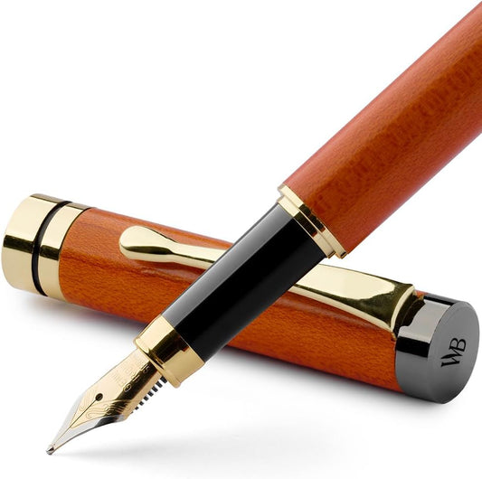 Wordsworth & Black Fountain Pen Set, Luxury Bamboo Wood - Medium Nib, Gift Case; Includes 6 Ink Cartridges, Ink Refill Converter -Journaling, Calligraphy; Drawing, Smooth Writing [Cherry Wood]