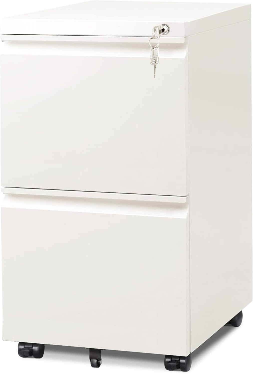DEVAISE 2 Drawer Mobile File Cabinet with Lock, Commercial Vertical Cabinet, White