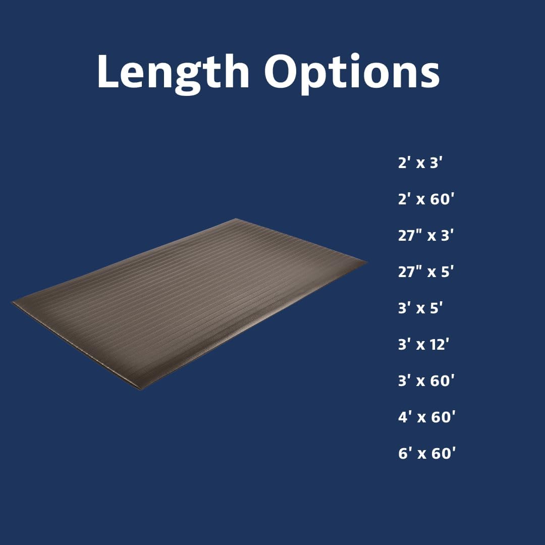 Notrax 410 Airug® 3' x 12' x 3/8" Anti Fatigue Mat, Enhanced Slip Resistance with Beveled Edges and Ribbed Surface, Ideal for Industrial and Commercial Workplaces, Black, 410S3312BL