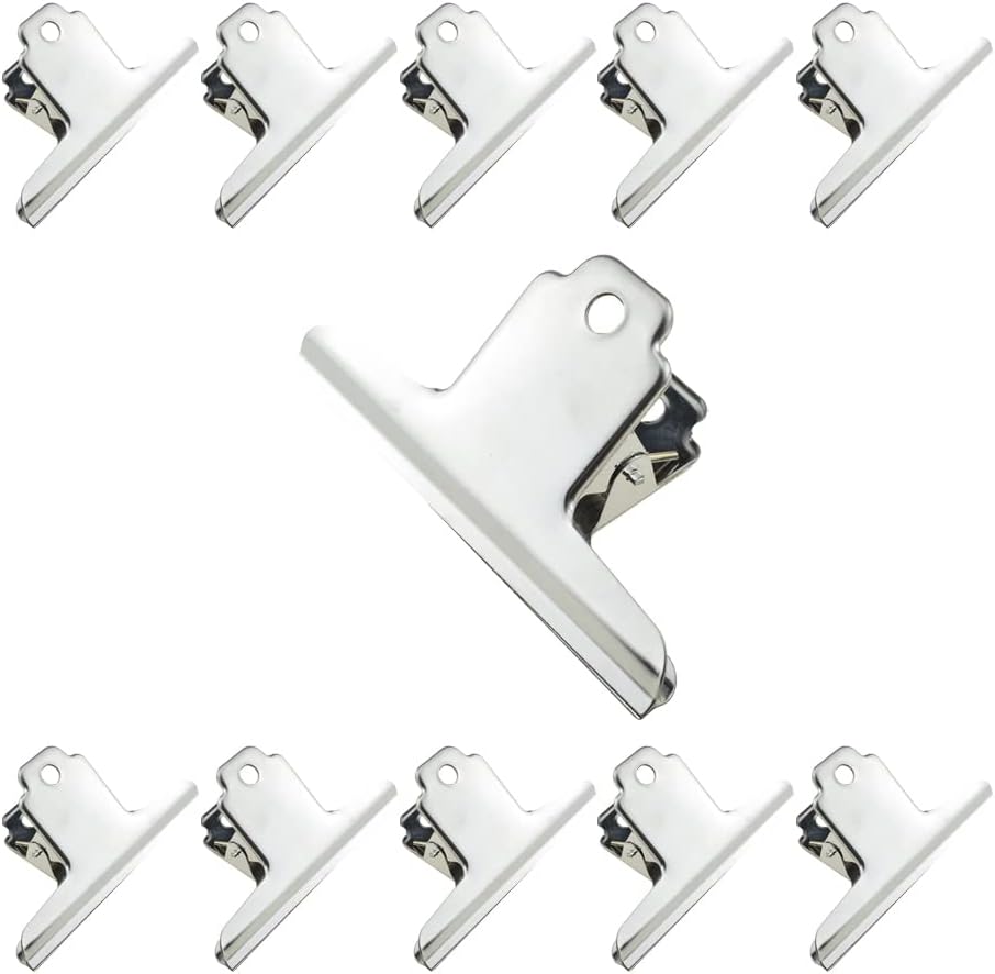 HAHIYO 4inch Silver Bulldog Clips Metal File Hinge Binder Clamps Save Space Strong Spring Jaws Rock Solid Grip Book Lay Flat Deburred Edge for Hang Photos Wall Grid Dog Food 11PCS