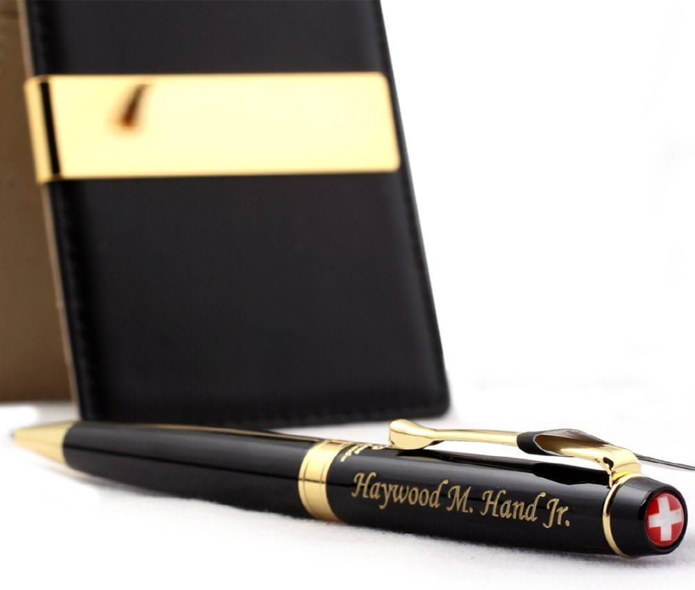 Free engraving - 24K Gold, Mens Leather Money Clips, Roller Ballpen, Ballpoint pen, Ball pen, Groomsmen Gift,Three Lines Each 20 Characters, Free Customization (NAVI)