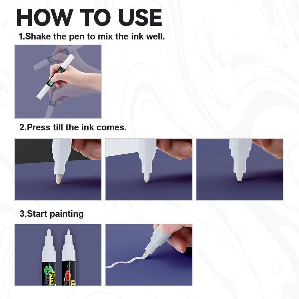 TRANSON 2 White Dual-tip Permanent Paint Markers Oil Based Waterproof