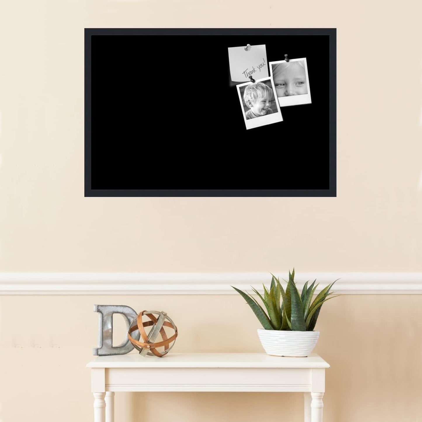 PinPix 34x22 Inch Cork Bulletin Board. This Decorative Framed Pin Board Comes with Solid Black Design and a Satin Black Frame. Ideal for Home Office Decor or Message Board (PinPix-622)