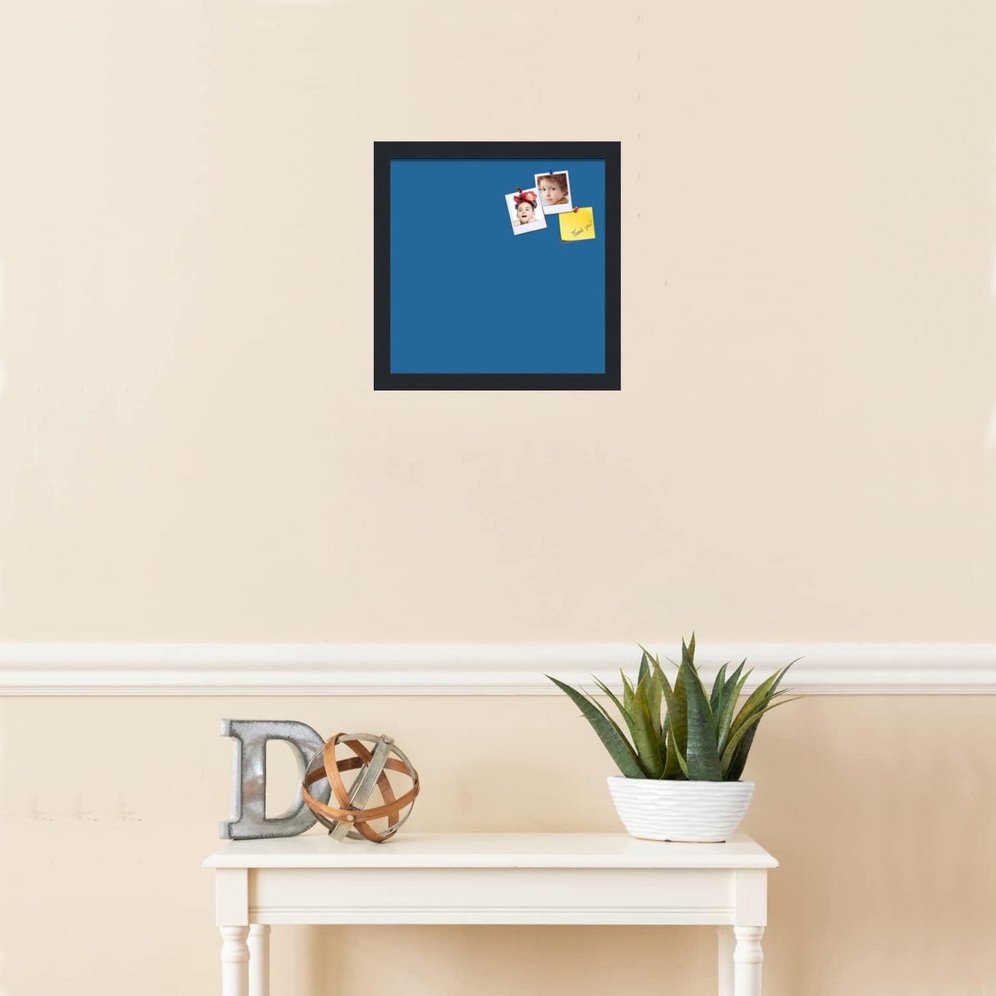 PinPix 13x13 Inch Cork Bulletin Board. This Decorative Framed Pin Board Comes with Navy Pastel Design and a Satin Black Frame. Ideal for Home Office Decor or Message Board (PinPix-1811)