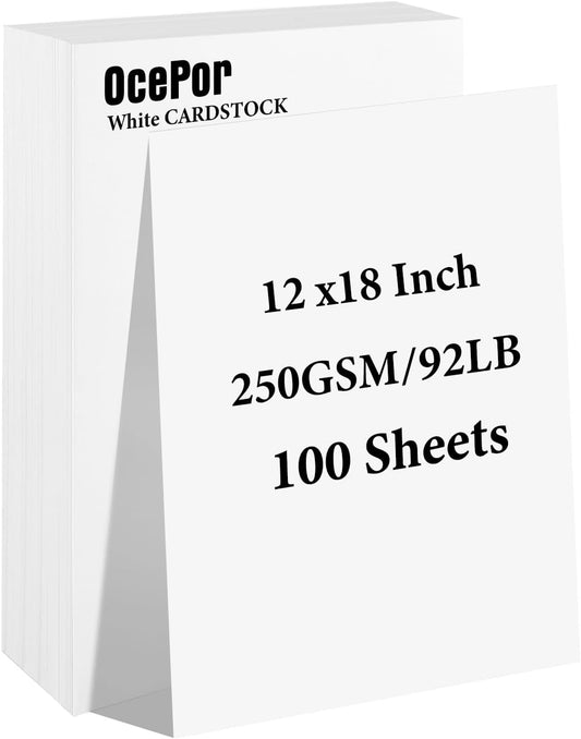 OcePor 100 Sheets White Cardstock 12” x 18”, 92lb/250gsm Black Card Stock, Thick Card Stock Paper, Heavy Cardstock Paper for Printer, Resume, Scrapbooks, Art, Crafts, Business Cards
