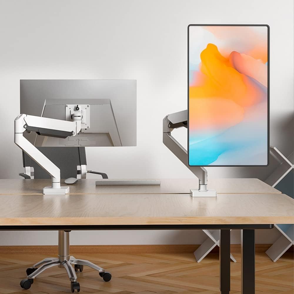 White Ultrawide Single Monitor Arm Heavy Duty Desk Mount Computer Stand for 17 to 45 inch Adjustable Gas Spring Bracket, Screen up to 30lbs with VESA max 100x100mm M7P