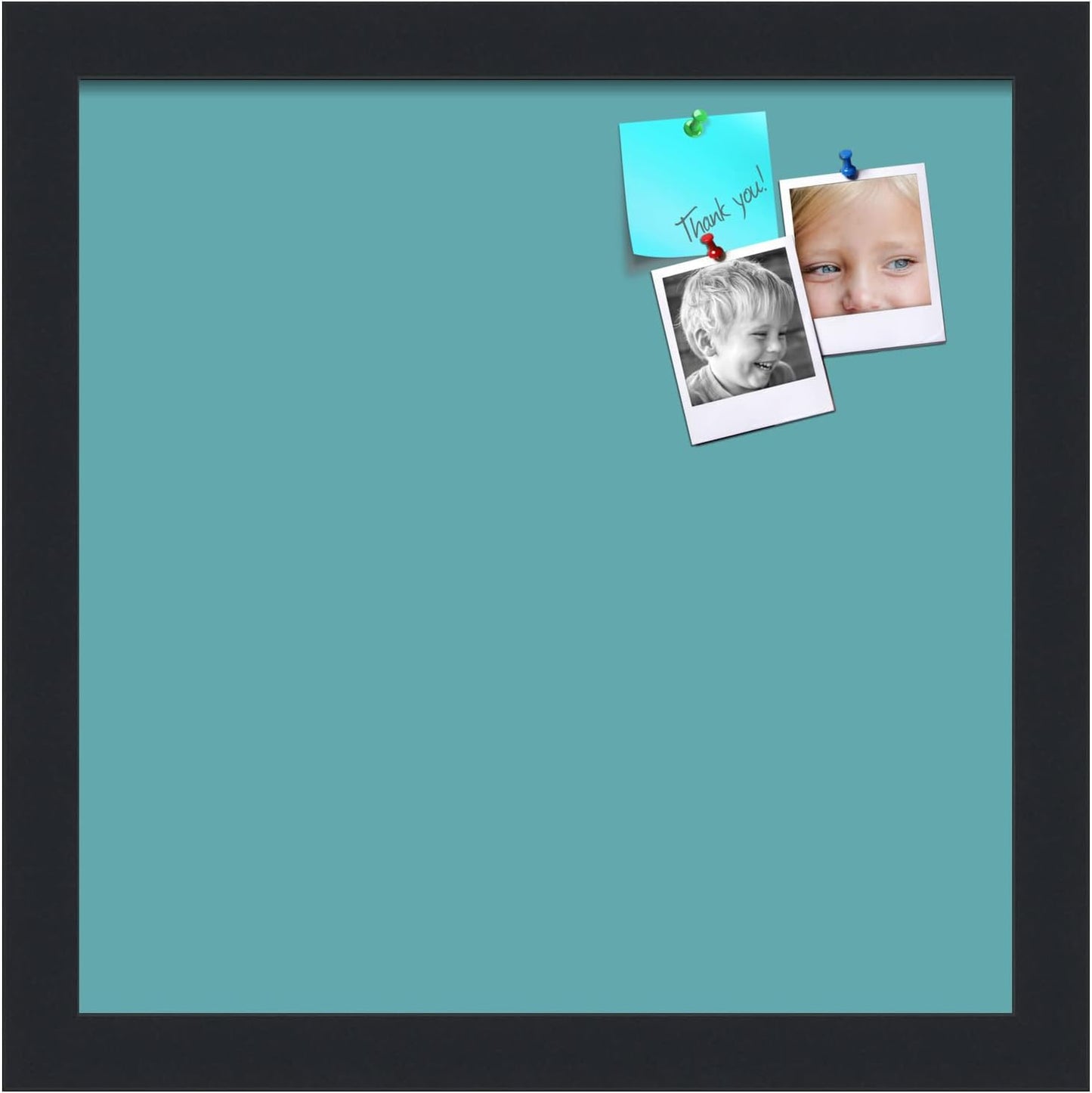 PinPix 12x12 Inch Cork Bulletin Board. This Decorative Framed Pin Board Comes with Aqua Pastel Design and a Satin Black Frame. Ideal for Home Office Decor or Message Board (PinPix-1806)