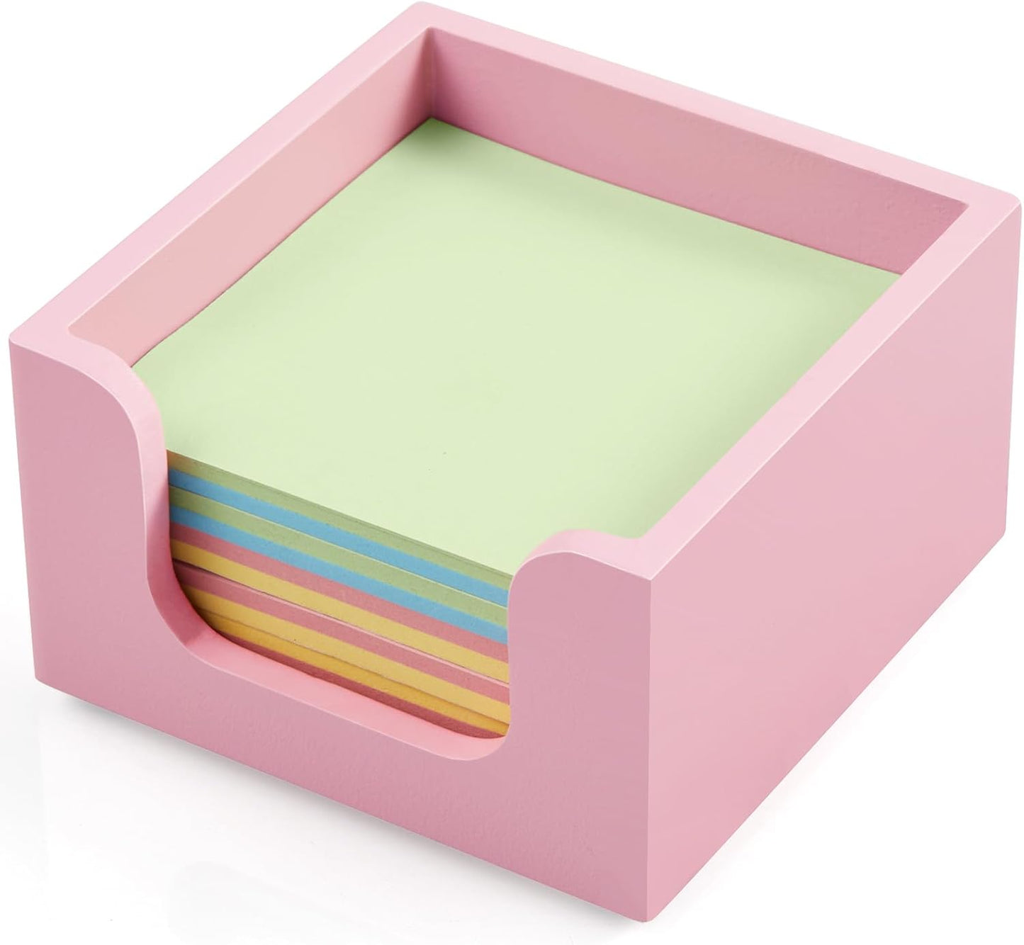 Wood Sticky Note Holder, Post It Note Dispenser for Office Desk Accessories, Self Stick Note Pad Holder, Memo Pad Holder Dispenser Organizer for School Office Desk Supplies, Pink