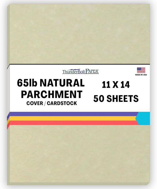 50 Natural Parchment 65lb Cover Paper Sheets 11 X 14 Inches Cardstock Weight Colored Sheets 11" X 14" (11X14 Inches) Scrapbook|Picture-Frame Size - Printable Old Parchment Semblance