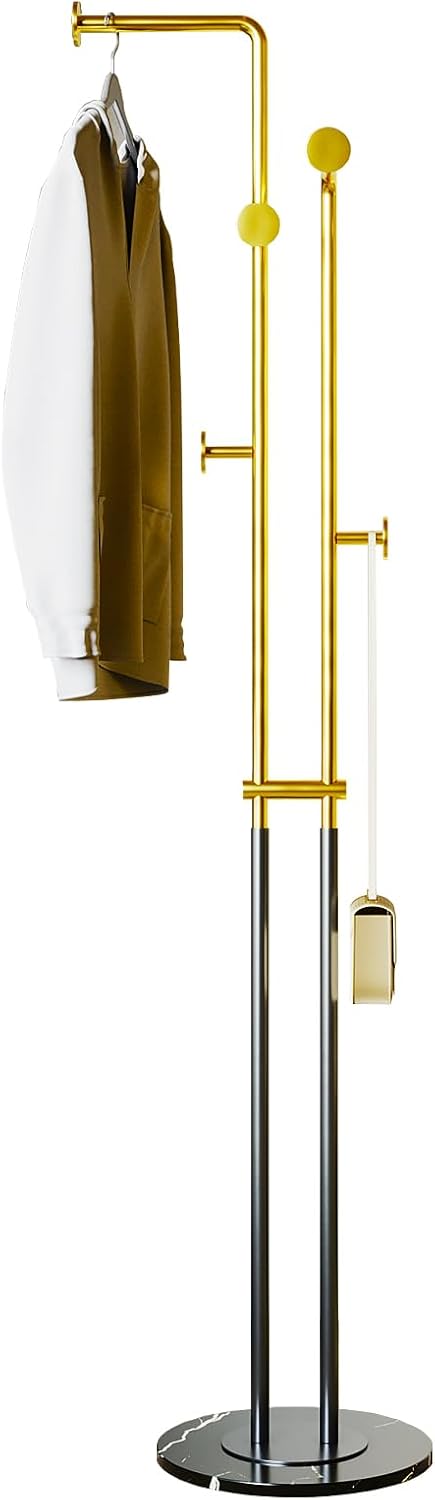 Coat Rack Stand,Black and gold Clothing Rack Freestanding with Marble Base,Metal Coat Hanger Rack,coat tree for Entryway Bedroom Hotel Hall