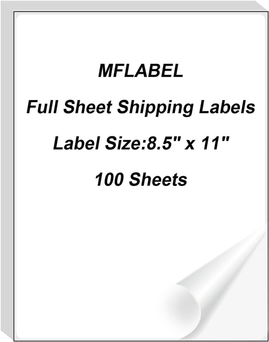 MFLABEL Full Sheet Sticker Label, Address Sticker, White Matte Label Paper, 8-1/2" x 11" Shipping Labels for Laser & Inkjet Printer (1200 Labels, 1200 Sheets)