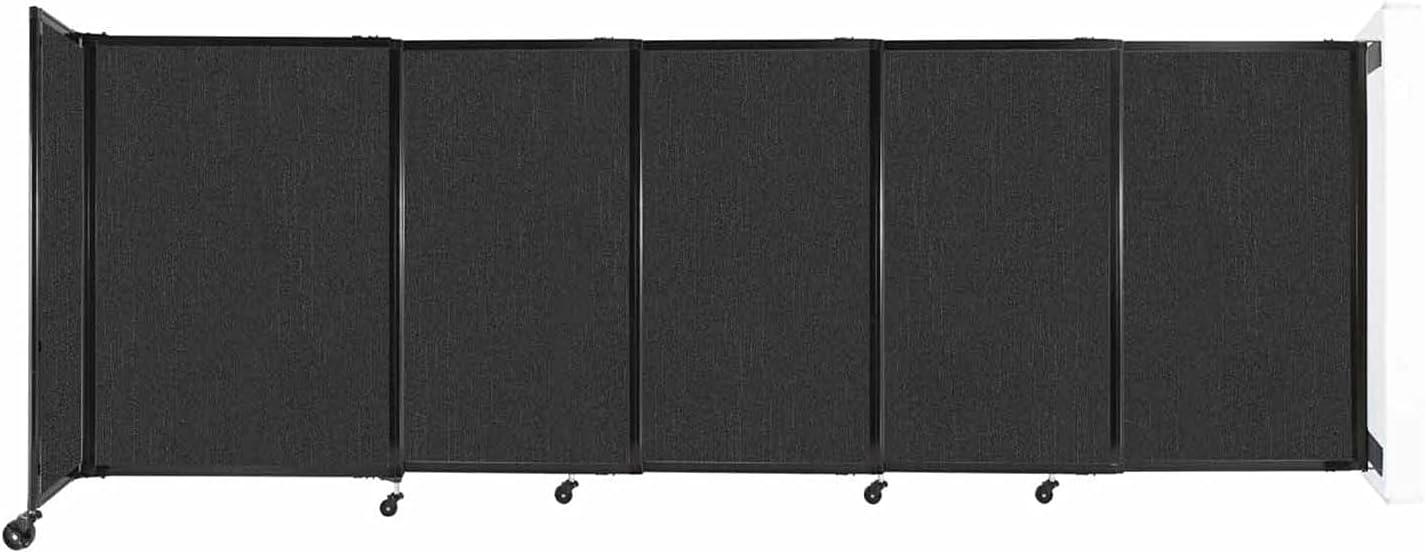 Wall-Mounted Sliding StraightWall Room Divider | Adjustable Widths | Locking Wheels | Room Separator | Up to 11'3" Wide x 4' Tall Black Fabric Panels