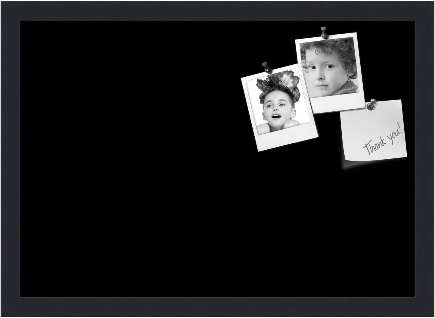 PinPix 20x14 Inch Cork Bulletin Board. This Decorative Framed Pin Board Comes with Solid Black Design and a Satin Black Frame. Ideal for Home Office Decor or Message Board (PinPix-622)