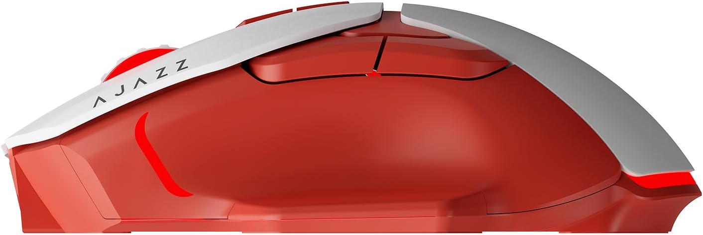 AJ039 2.4G Wireless/ Bluetooth 5.1/ Wired Gaming Mouse, 96g Lightweight, 4800 DPI, Ergonomic LED Backlit USB Gamer Mice Computer Laptop PC, for Windows Mac Linux OS, Red and White